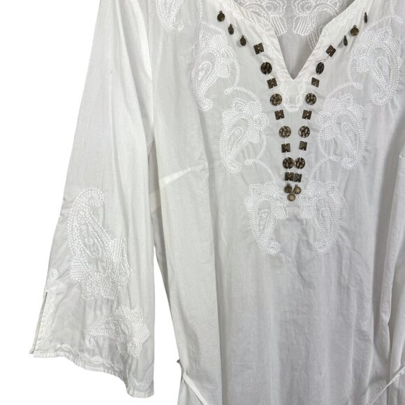 White Embroidered Cotton Tunic Coastal Cowgirl, Boho, Swim Cover Up - Picture 5 of 6